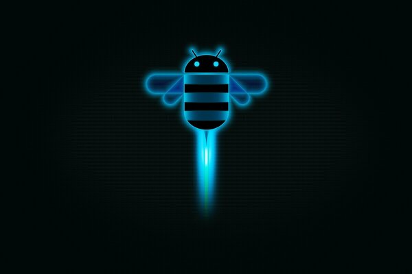 Neon blue bee flies up