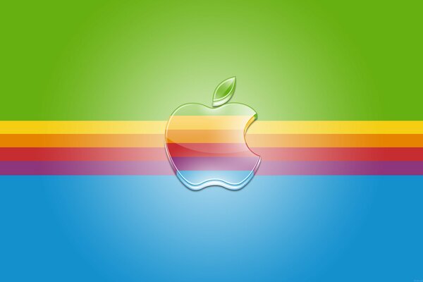 Apple logo on the background of a rainbow focus in white