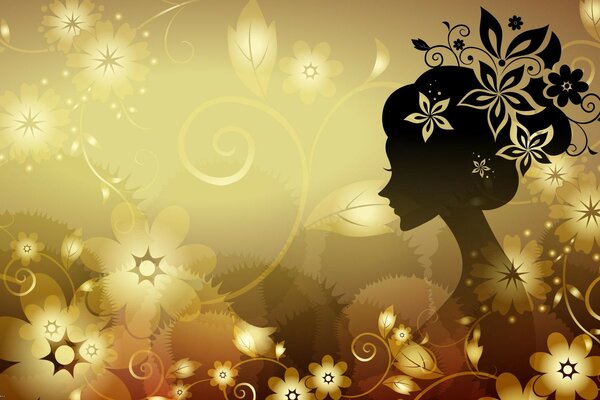 Drawing of a girl in profile on a golden background