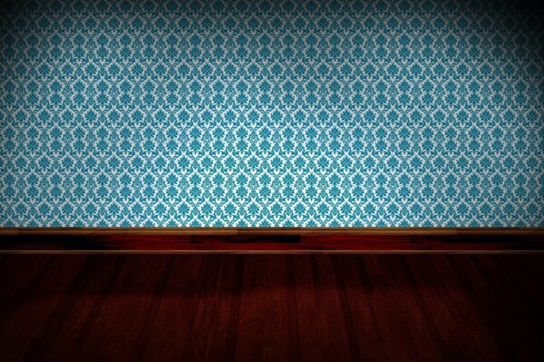 Wallpaper with a blue pattern and parquet