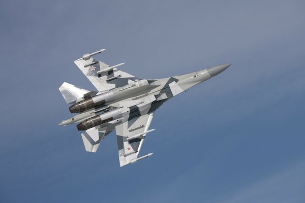 Military aircraft su-35 fighter in the air