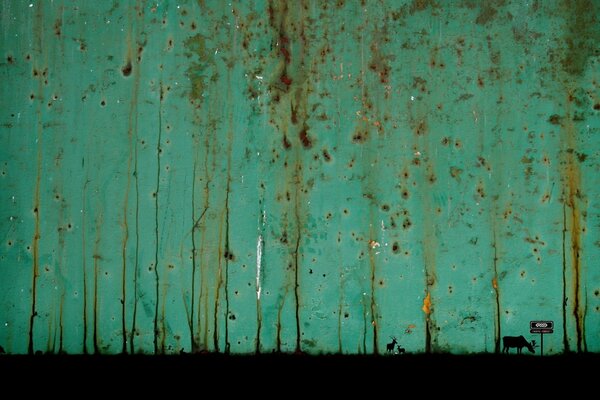 Image of forest animals on the background of rust streaks