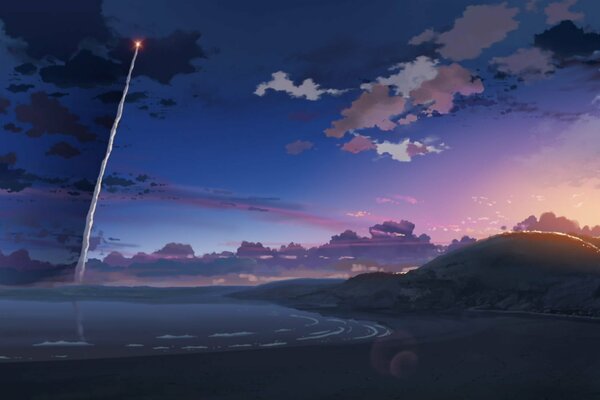 Lancement de fusée sur fond de ciel nocturne. Figure