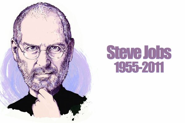 A minimalistic image of Steve Jobs with a year of life and death