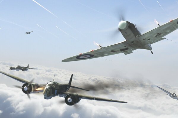 Avions guerre. Combat aérien. Avions dans le ciel. Avions Vintage