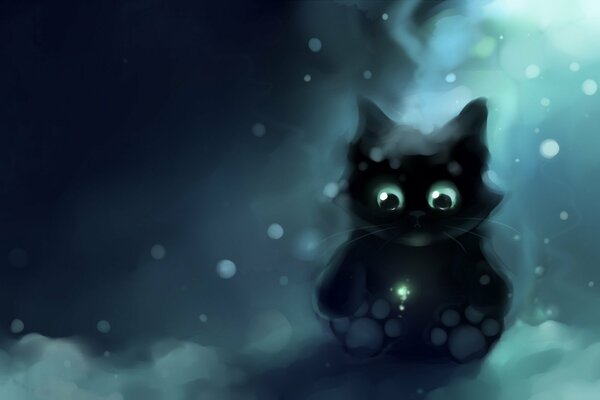 Joli petit chat noir avec des yeux verts