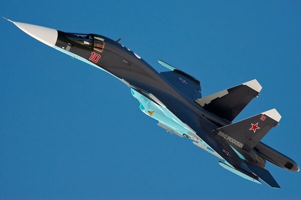 Black Su-35 fighter in flight