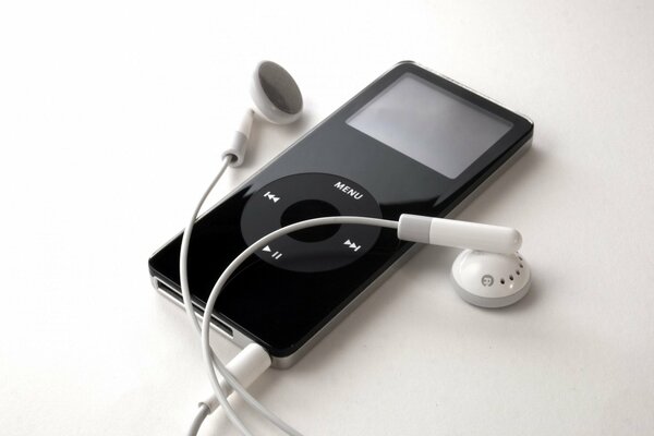 Black Mp3 Player with white headphones