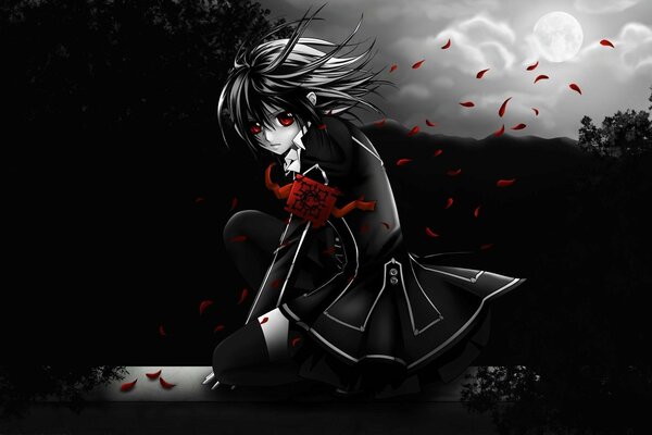 Chica con ojos rojos en una foto en blanco y negro