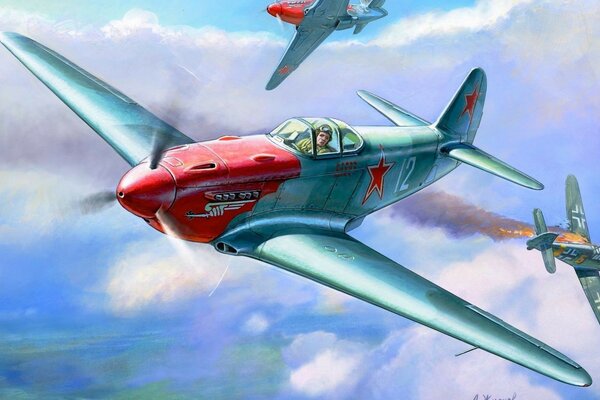 Aereo da combattimento militare sovietico in combattimento aereo