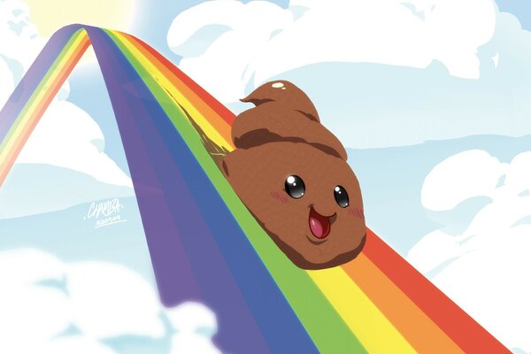 It s fun to roll down from the sky on a multicolored rainbow