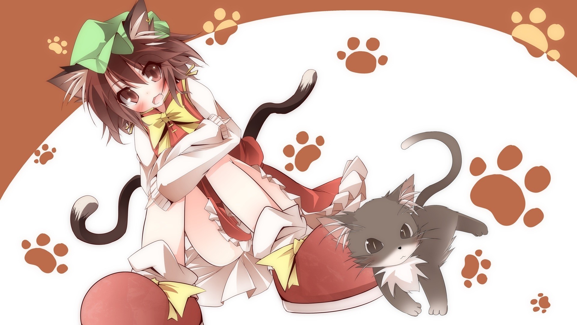 hat cat animals catgirl animal ears tail brown hair