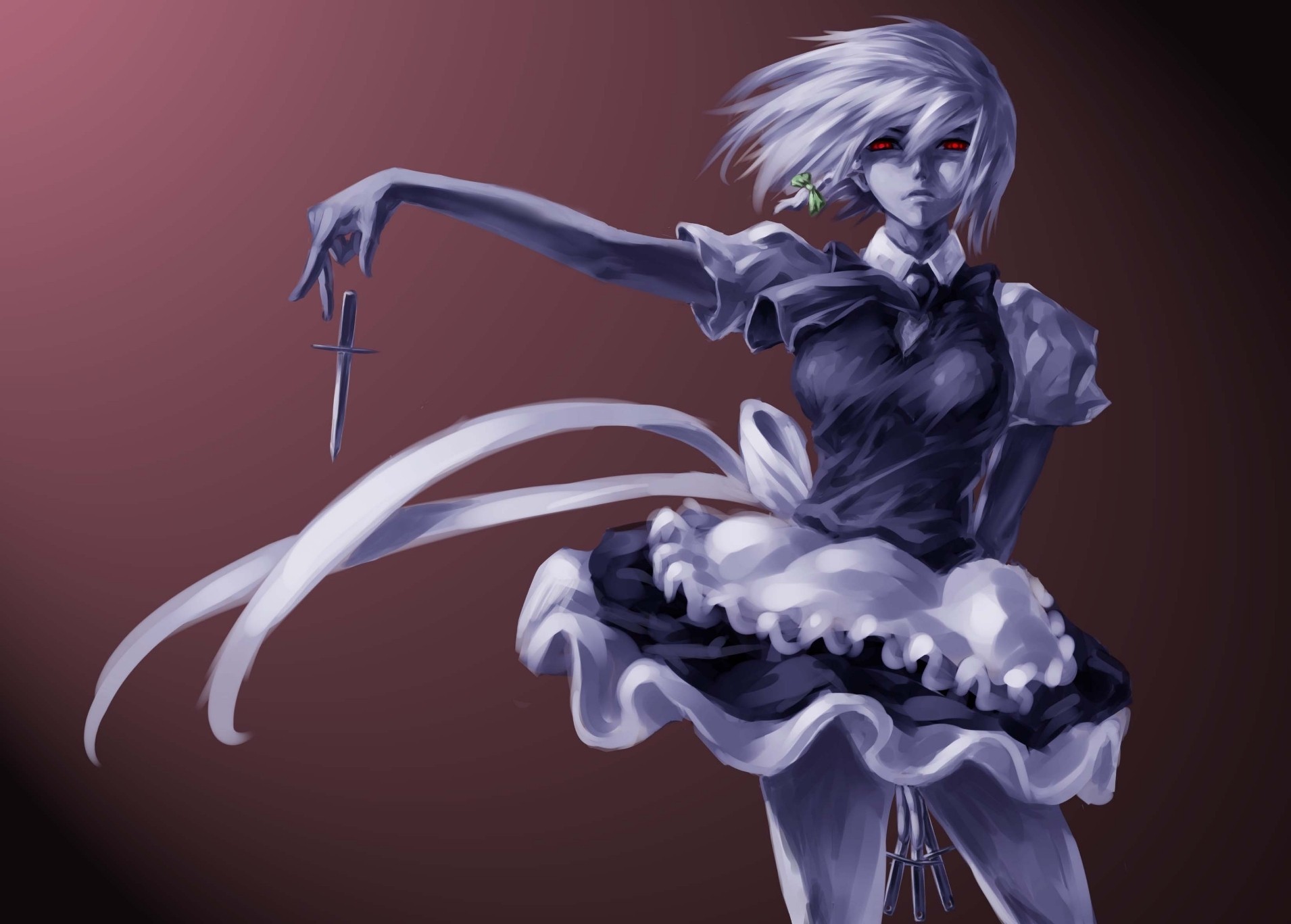 red eyes maid izayoi sakuya dress weapon