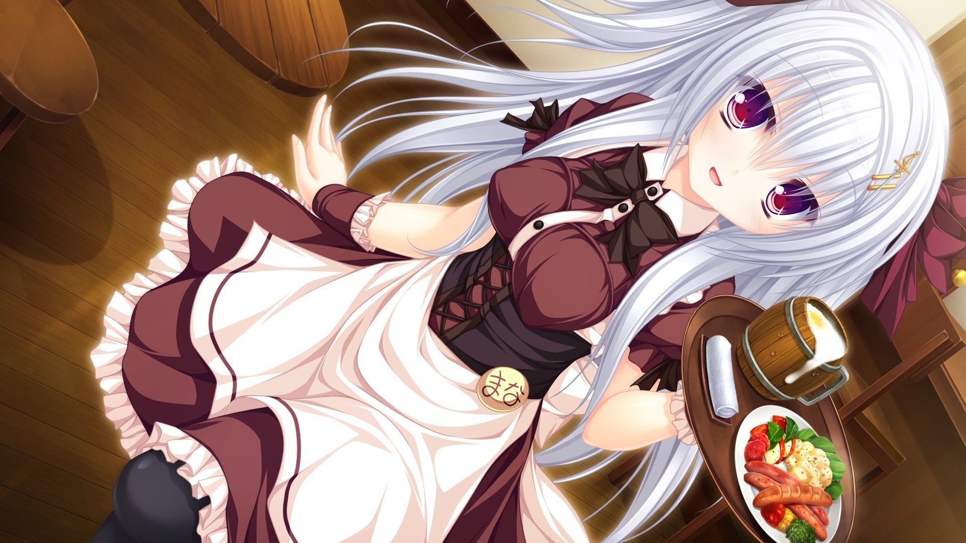 onose mana white hair waitress food long hair