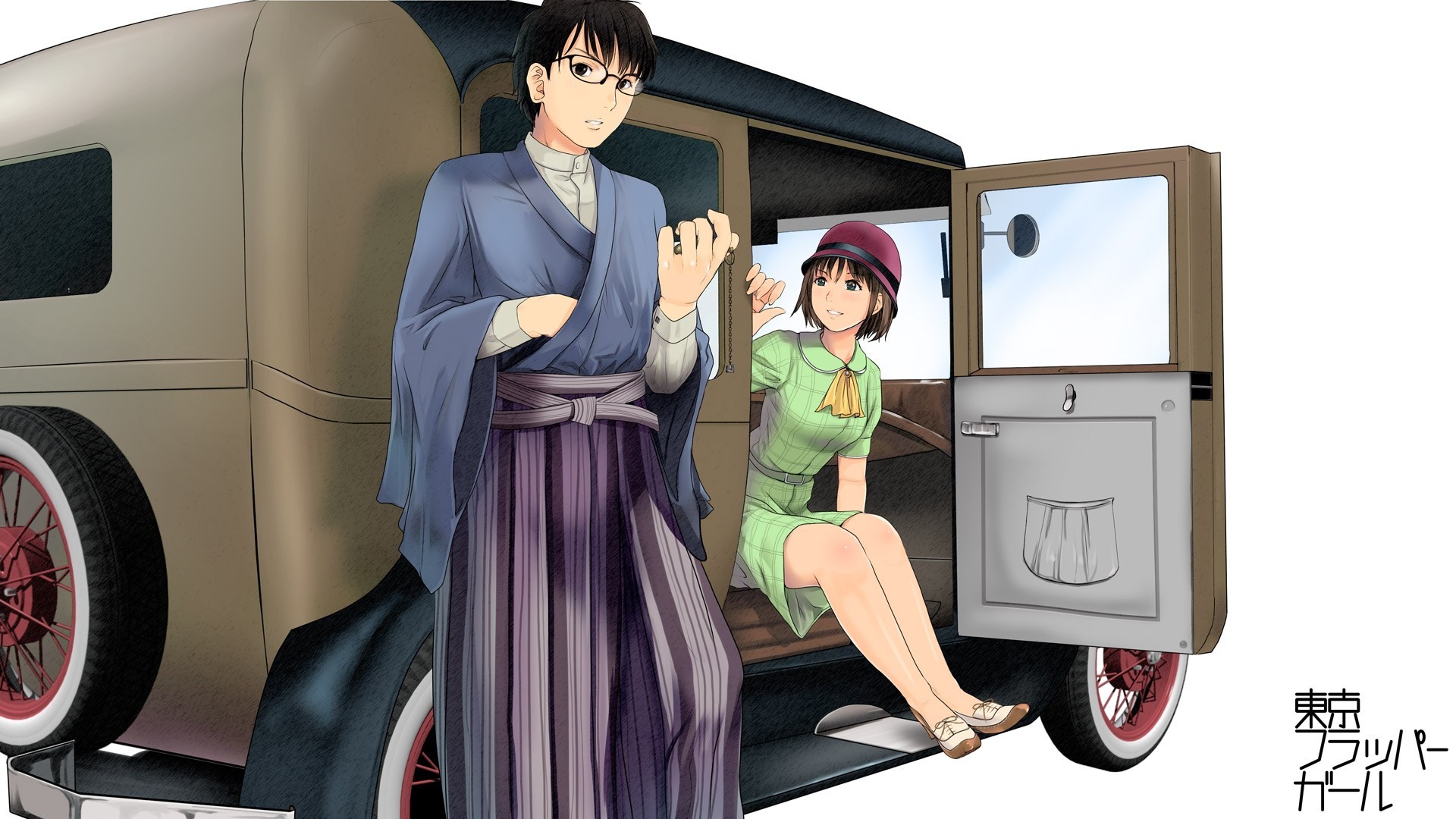 unglasses short hair hat japanese clothes vehicle