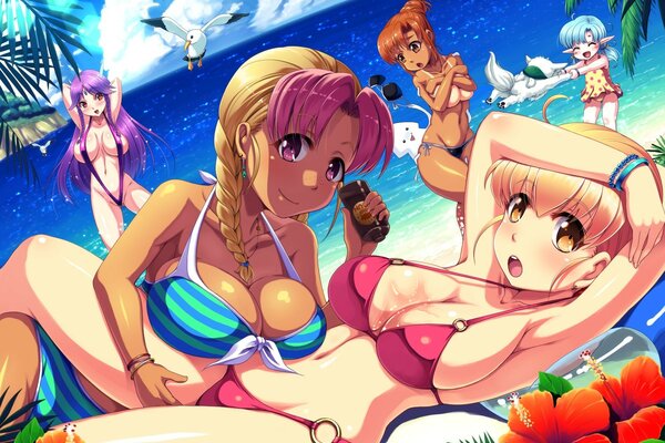 Due ragazze in costume da bagno rilassarsi sulla spiaggia