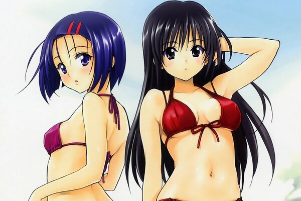 Two young girls posing in swimsuits