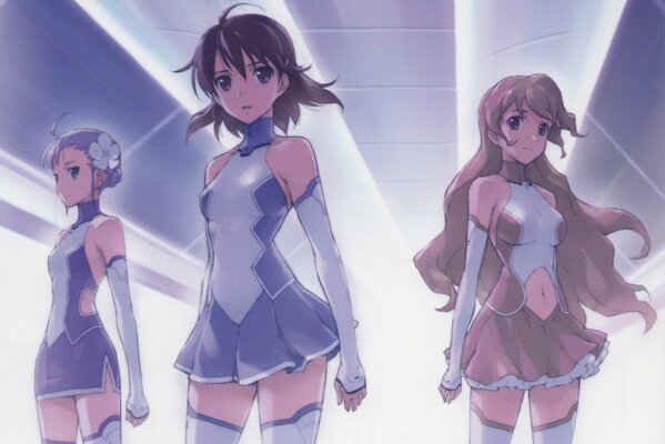 Tres salvadoras de anime en trajes morados