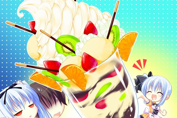 Fille dans le style anime avec dessert dans les mains