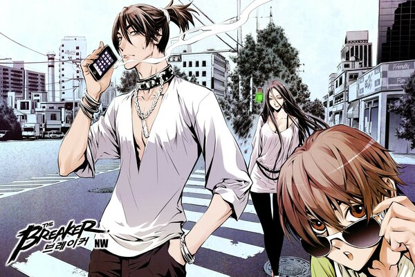 Anime. The guy with the phone in a white shirt