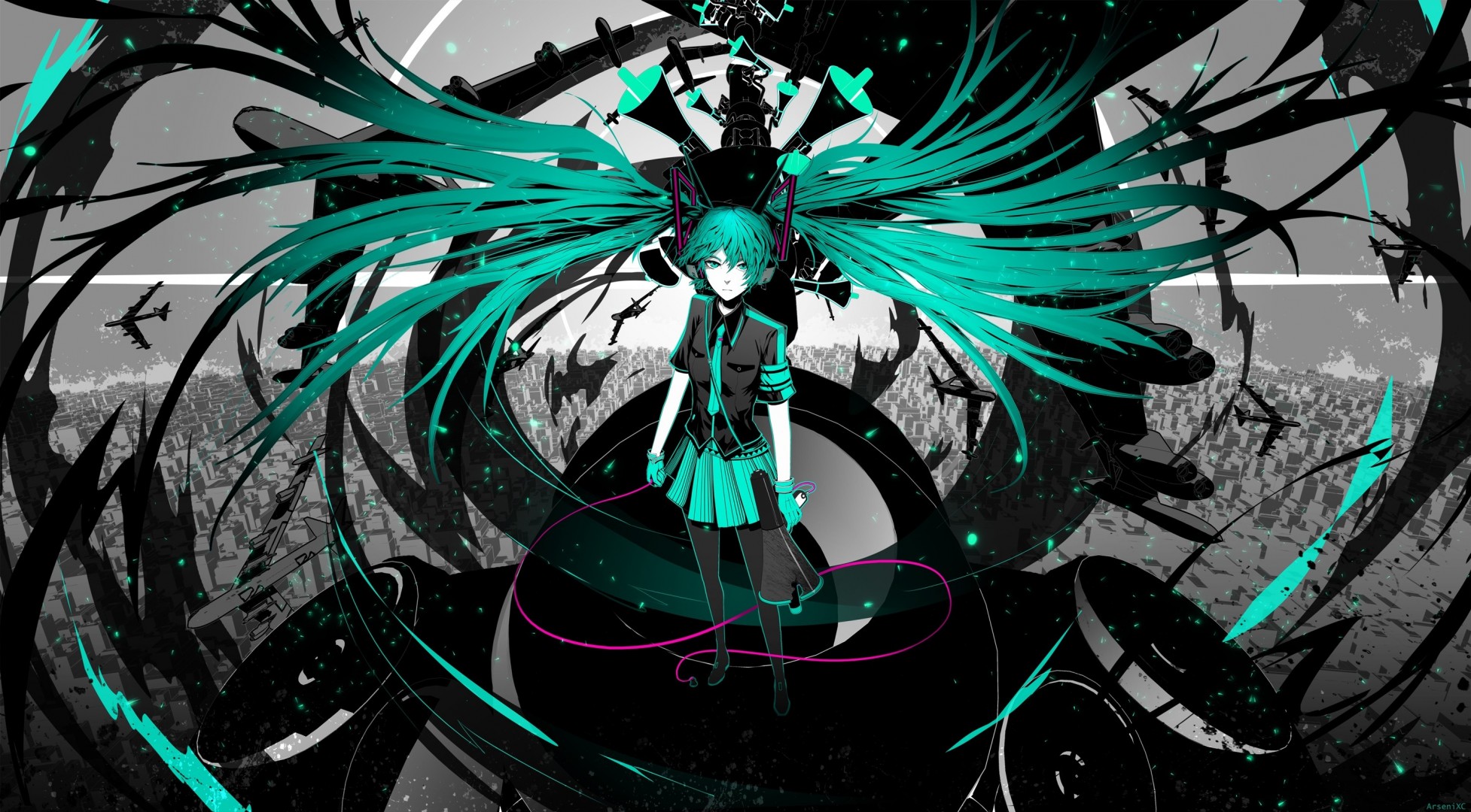 plane long hair hatsune miku tights twintail