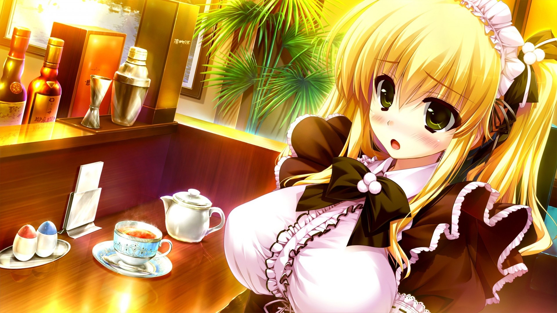 twintails uisaki hinano blush waitress blonde hair