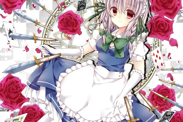 Izayoi sakuya surrounded by roses