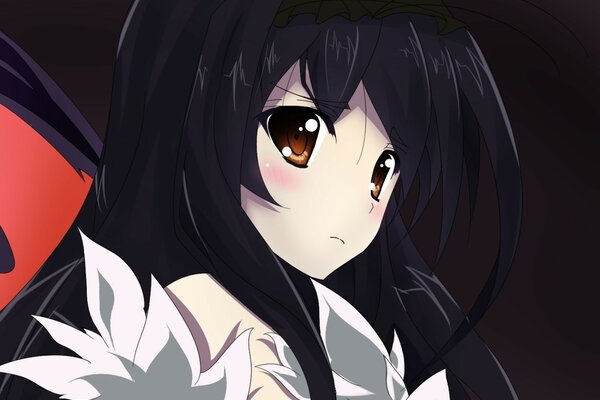 Anime girl with big red eyes and long black hair