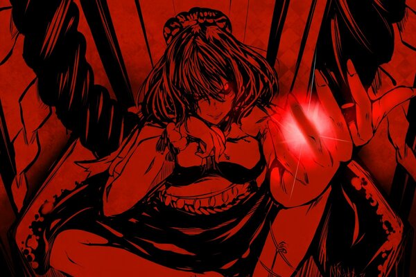 Kanako Yasaka with magical red eyes