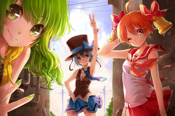 Three funny anime girls