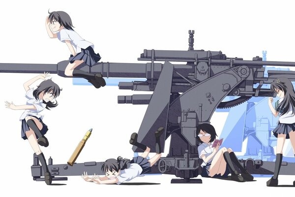 Anime chicas en traje blanco con armas