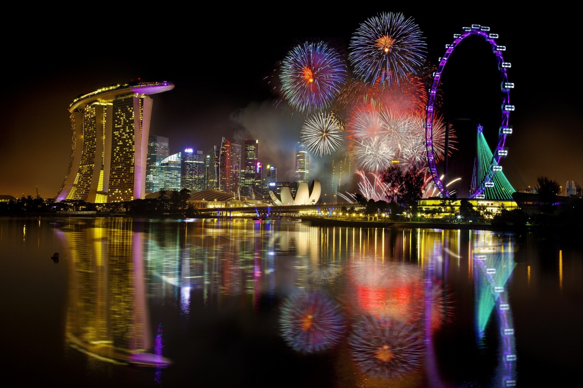 notte singapore vacanza fuochi d artificio città