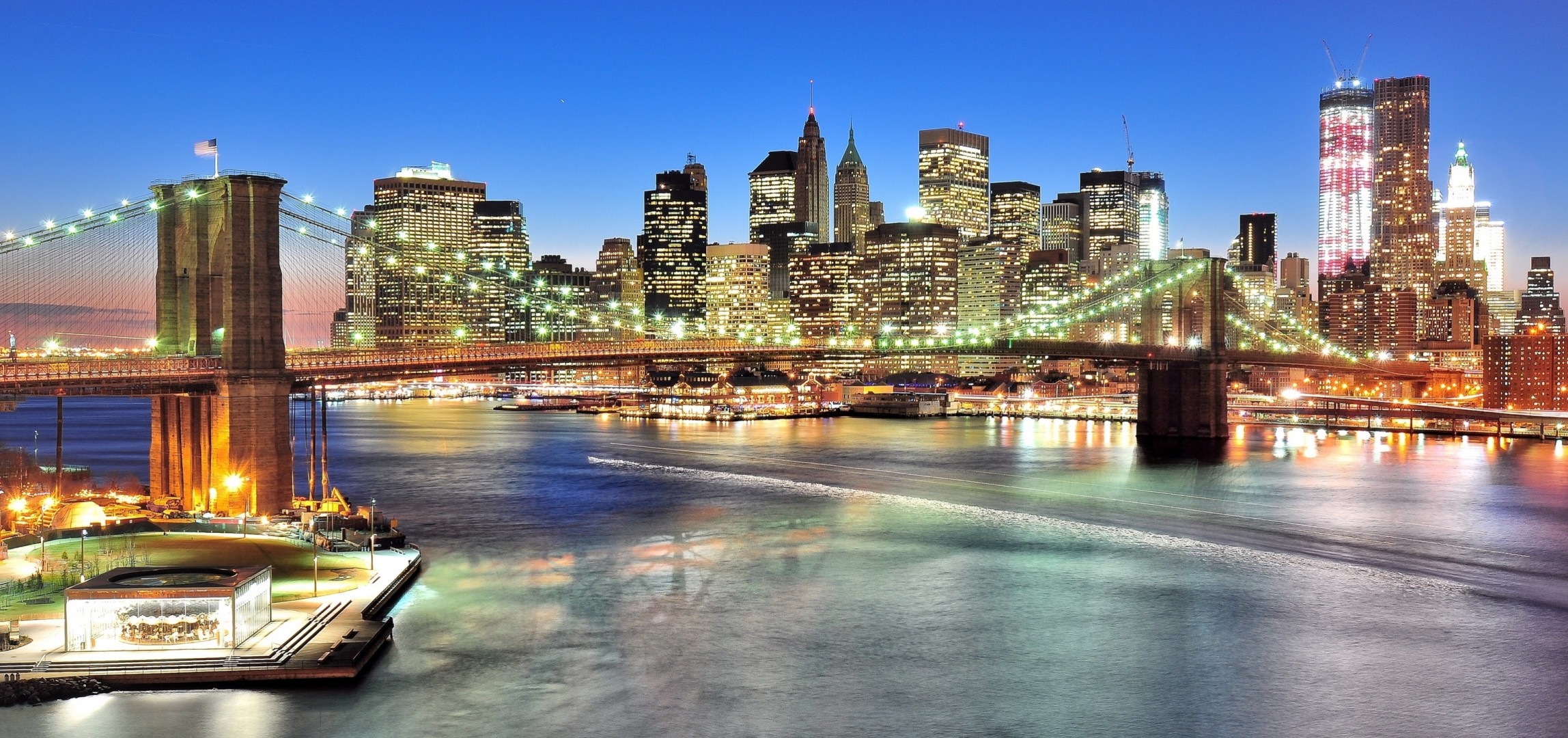 east river manhattan río puente de brooklyn nueva york panorama ciudad nocturna estrecho