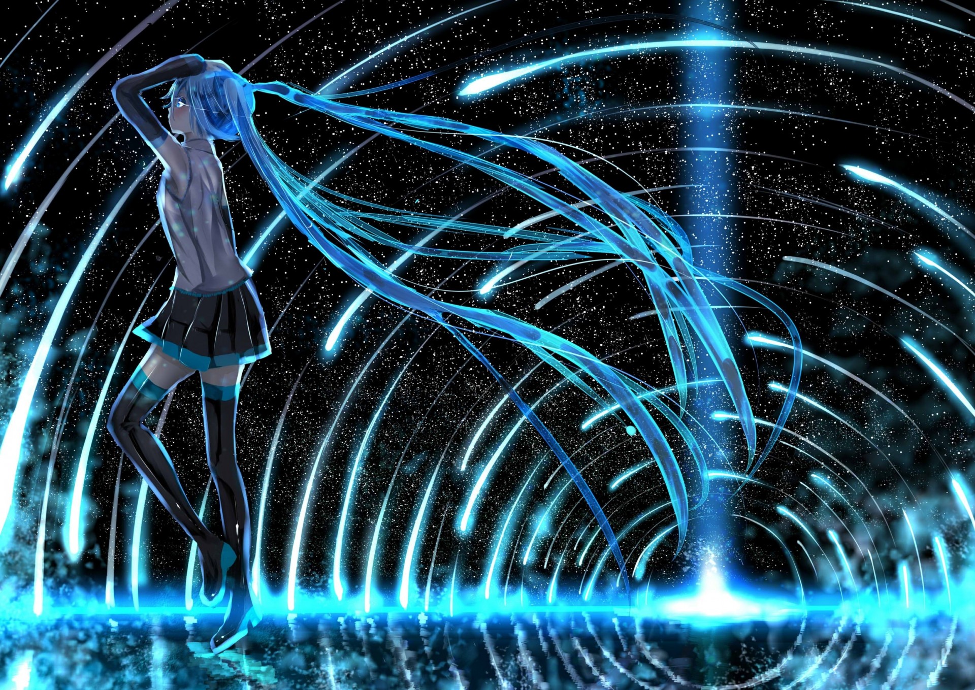 cielo occhi azzurri gonna capelli lunghi lacrime zettai ryouiki twintails azzurro hatsune miku thighhighs capelli blu