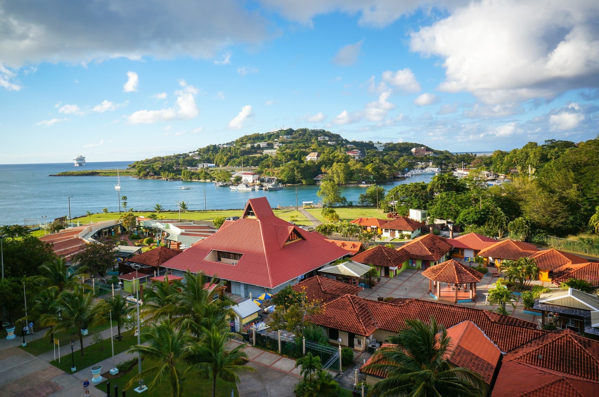 houses caribbean sea landscape saint lucia palm trees coast panorama peninsula sea