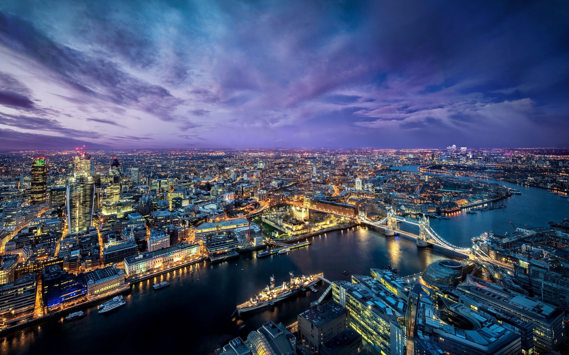 fluss gebäude panorama london nachtstadt themse tower bridge schiffe