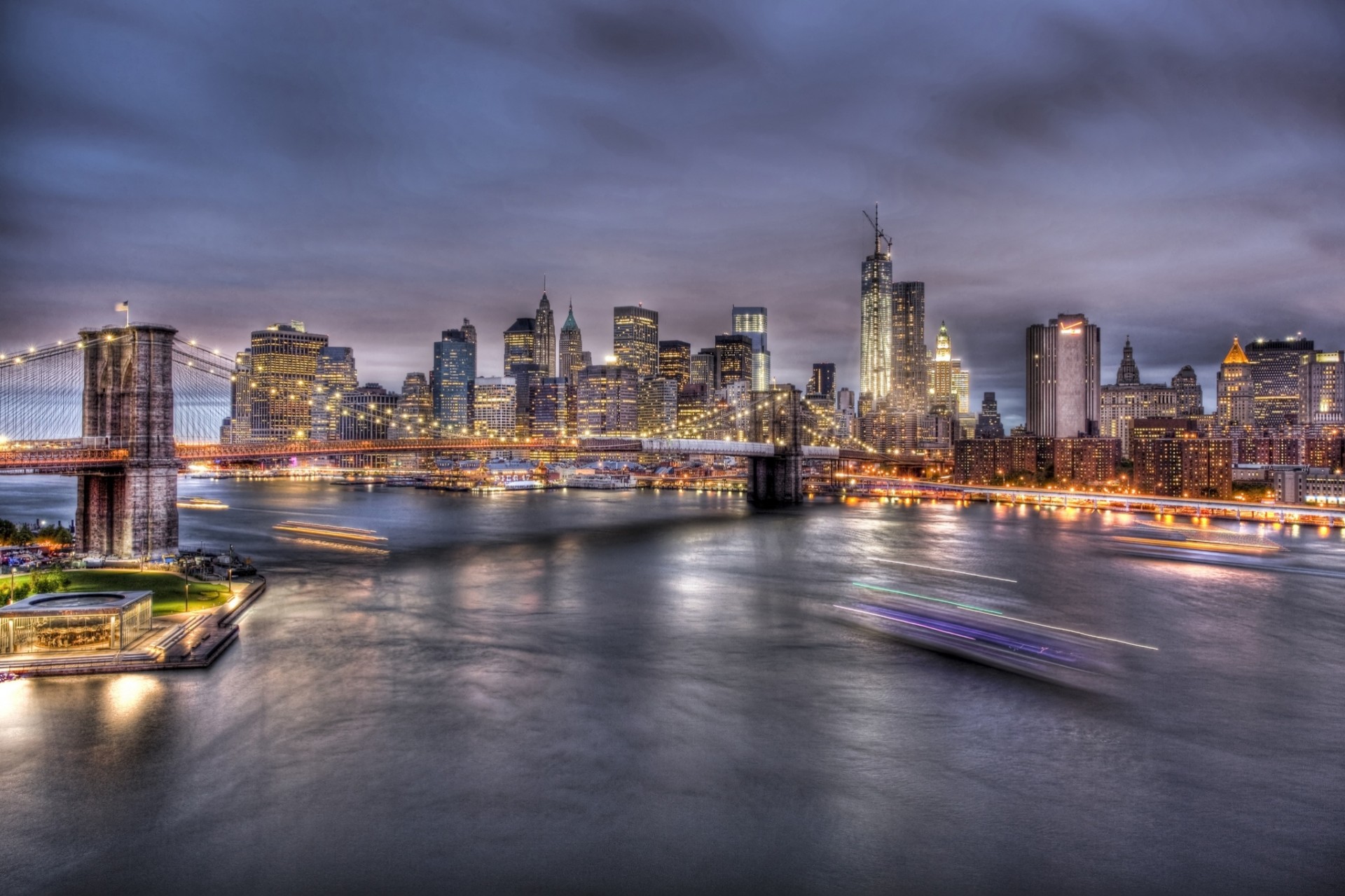 east river manhattan rivière pont de brooklyn new york ville de nuit détroit