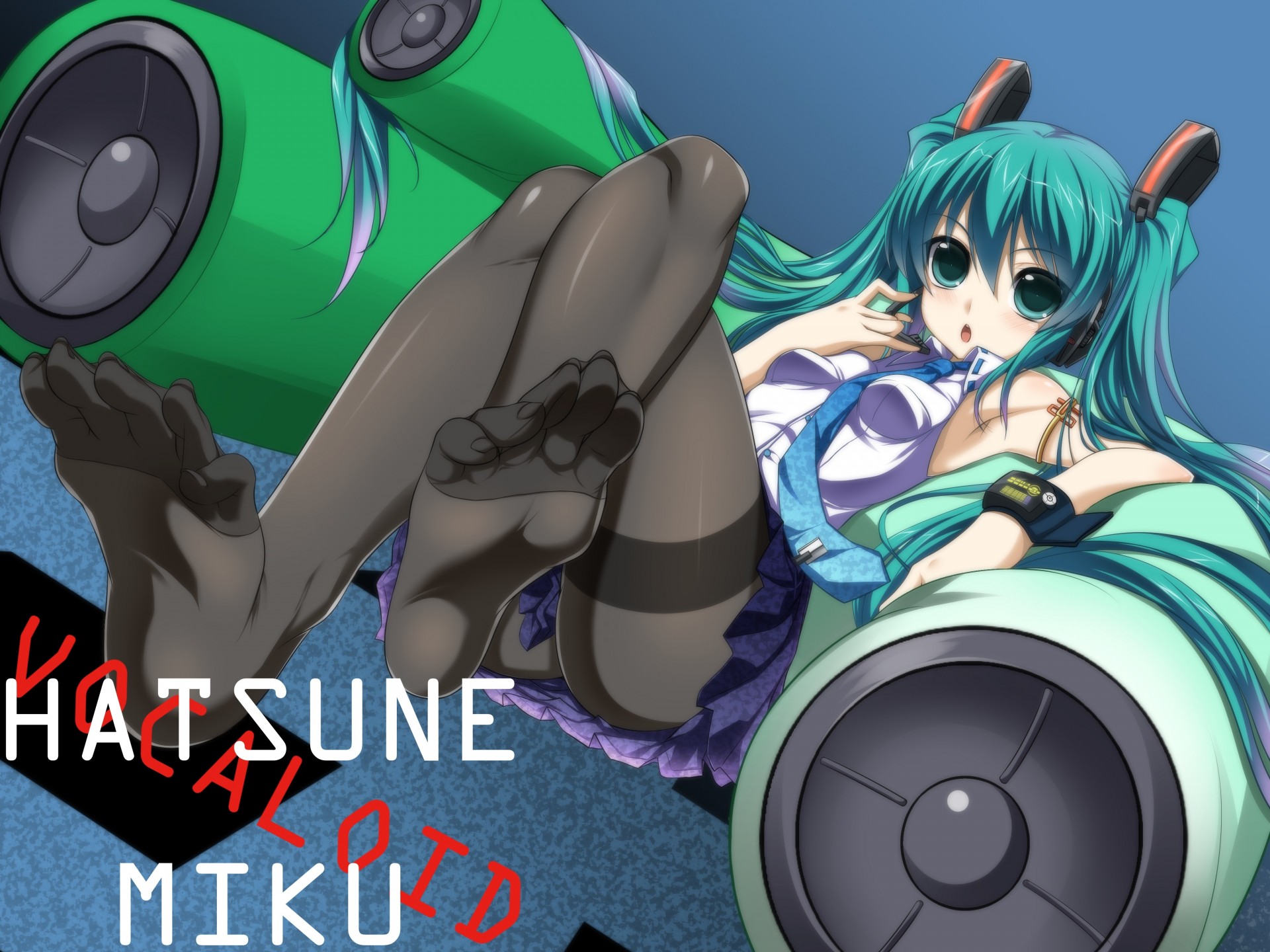 long hair hatsune miku tights twintails bind