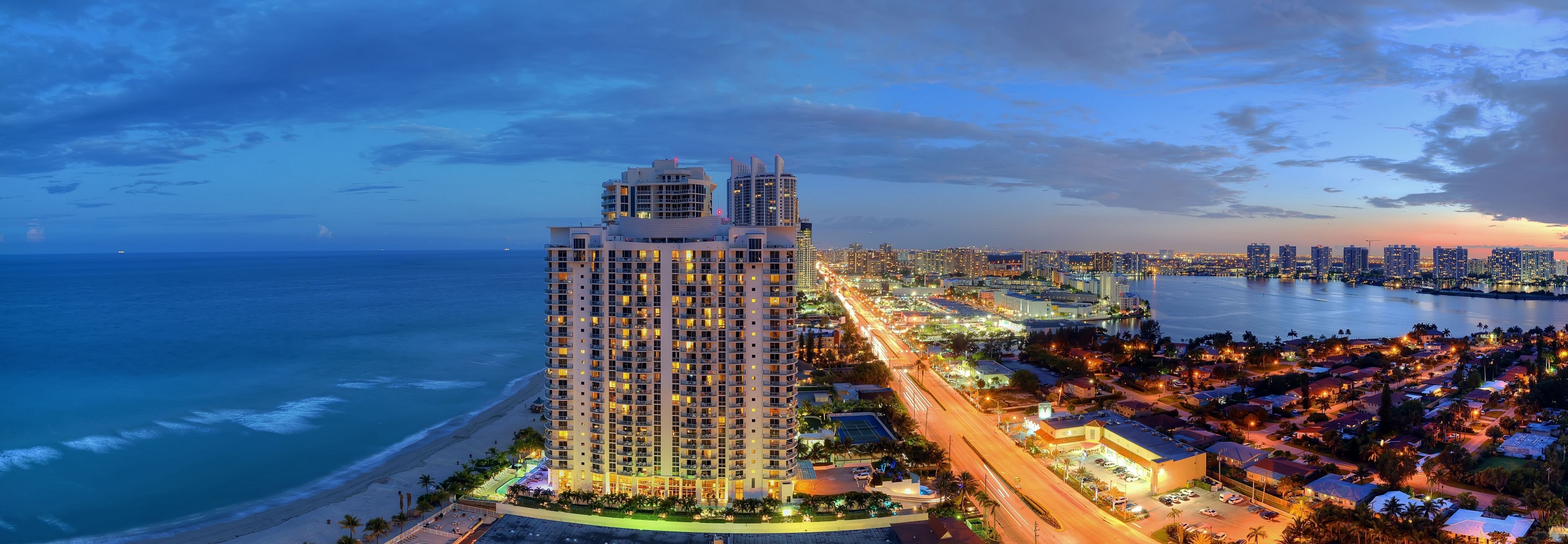 майами побережье океан chevrolet camaro ss sunny isles beach панорама флорида ночной город атлантический океан