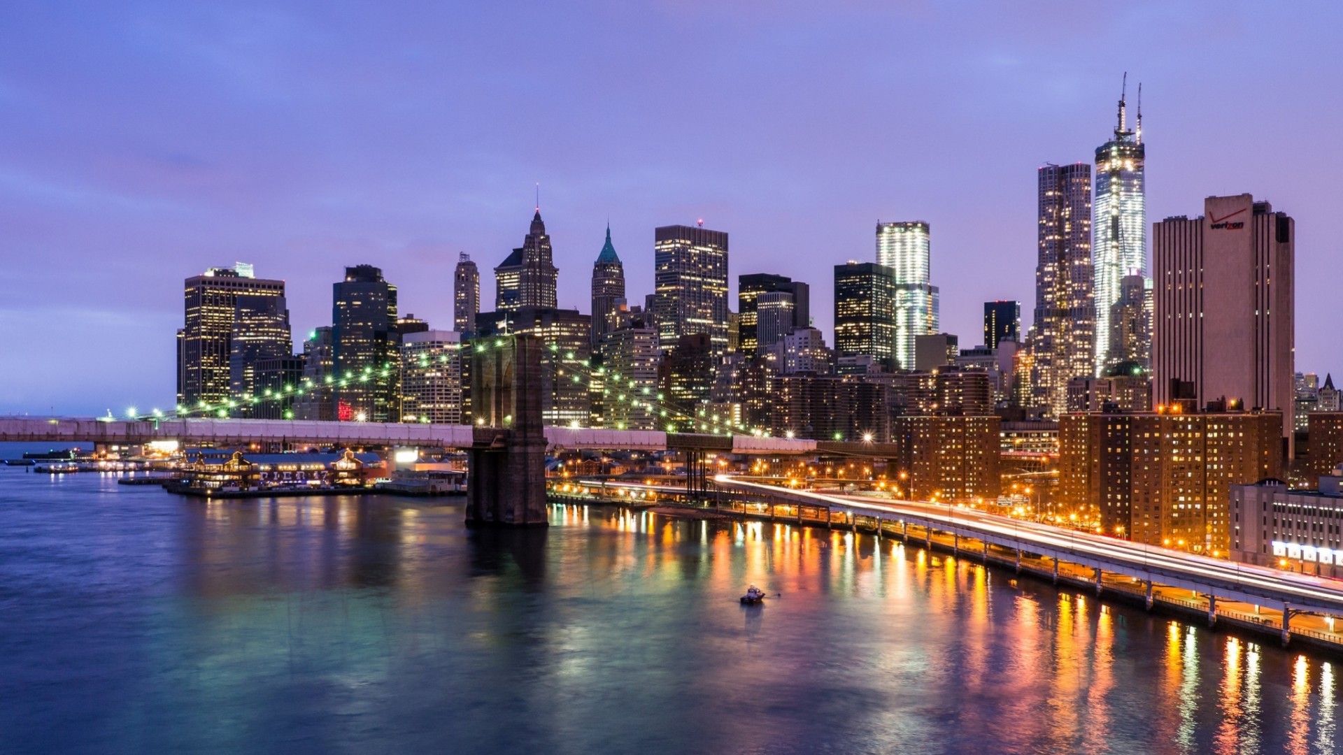 east river brooklyn manhattan fiume new york usa ponte grattacieli luci città notte strada ponte di brooklyn luce