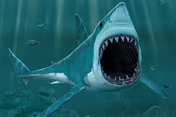 Dibujo de un tiburón con la boca abierta