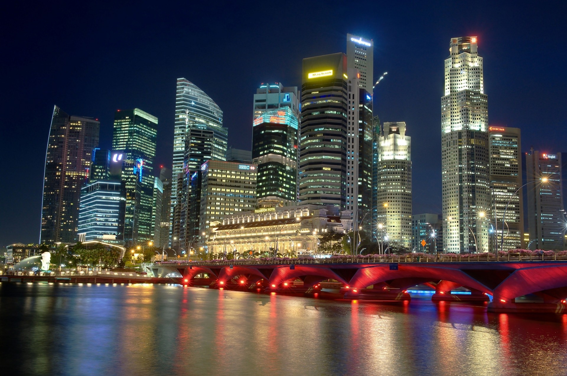 ciudad nocturna noche río singapur