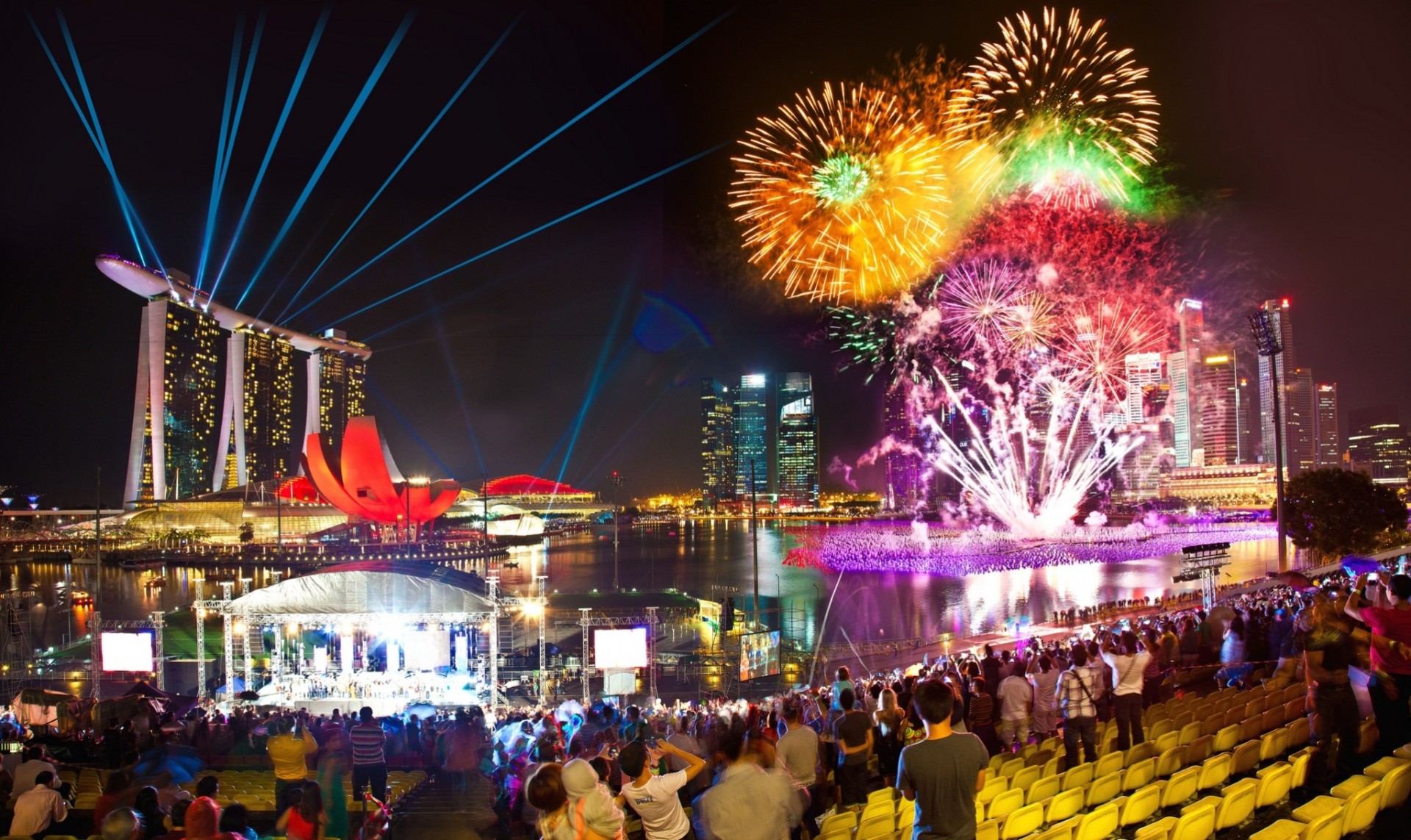 stadt feuerwerk nacht umrisse singapur