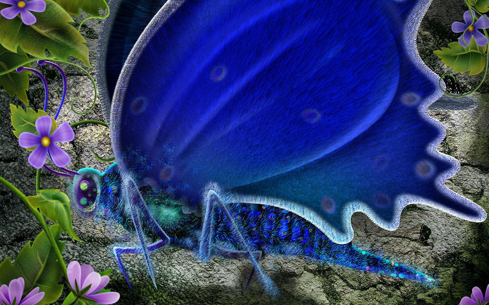 бабочка цветы синий