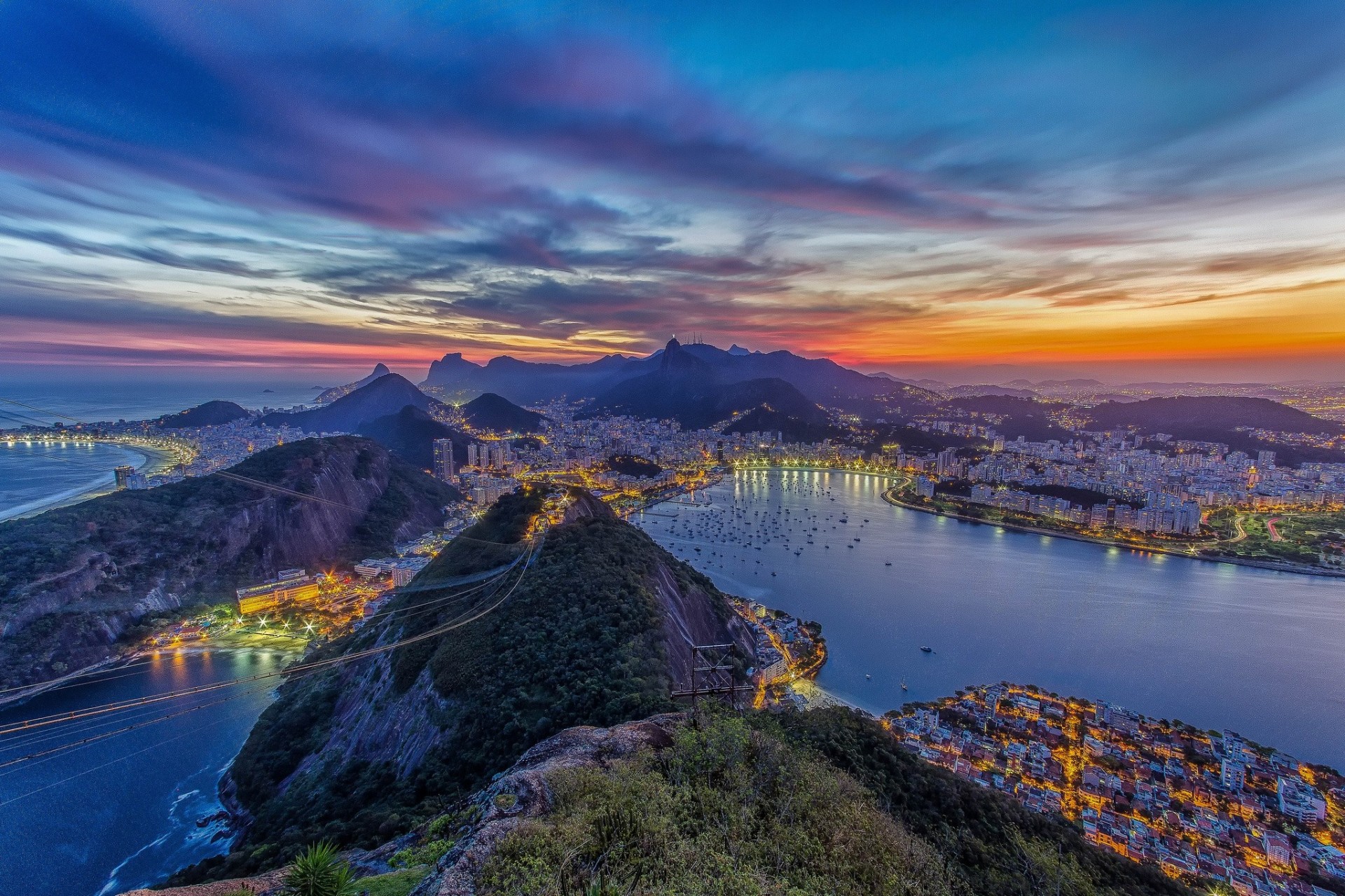 yachts sunset rio de janeiro cable car city bay rio de janeiro w panorama mountains ocean house