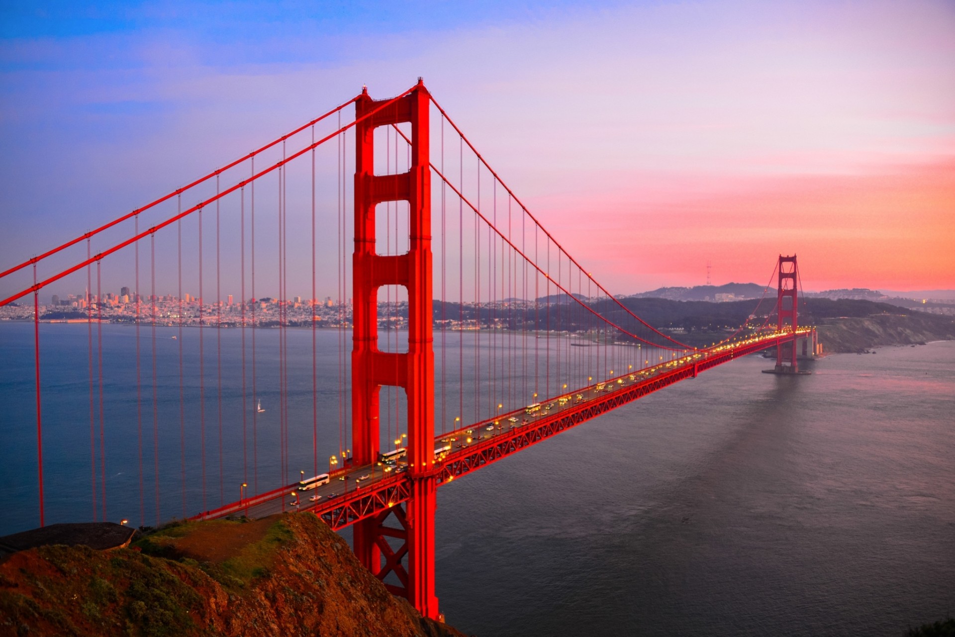 lumières californie san francisco coucher de soleil usa pont baie ville eau golden gate bridge route nuit autoroute golden gate