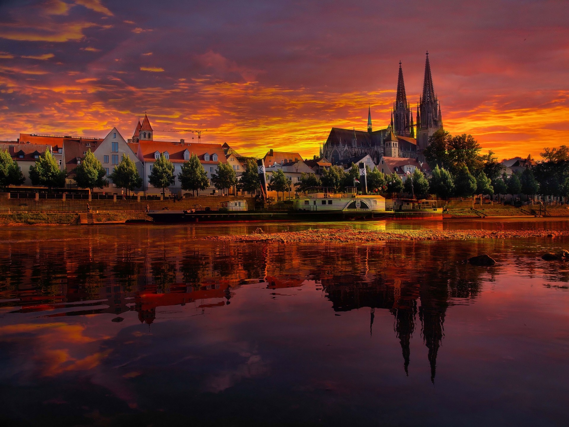 cityscape regensburg germany sunset