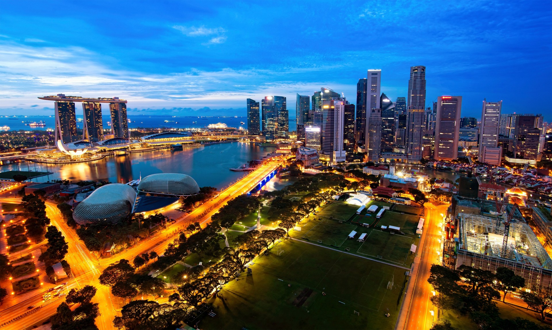 unset asia cityscape town night sky panorama singapore