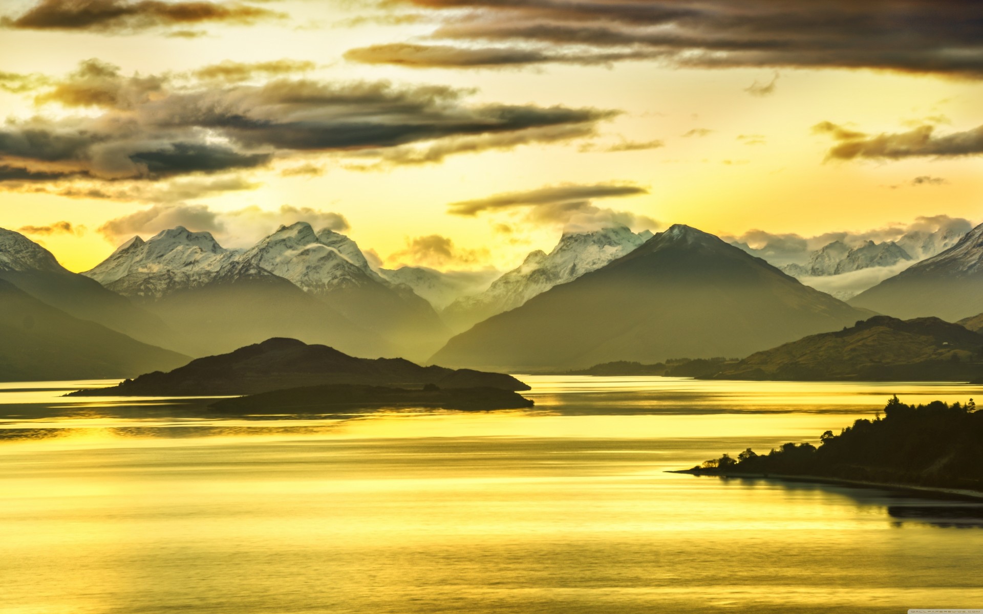 puesta de sol nieve montañas naturaleza reflexión panorama nueva zelanda