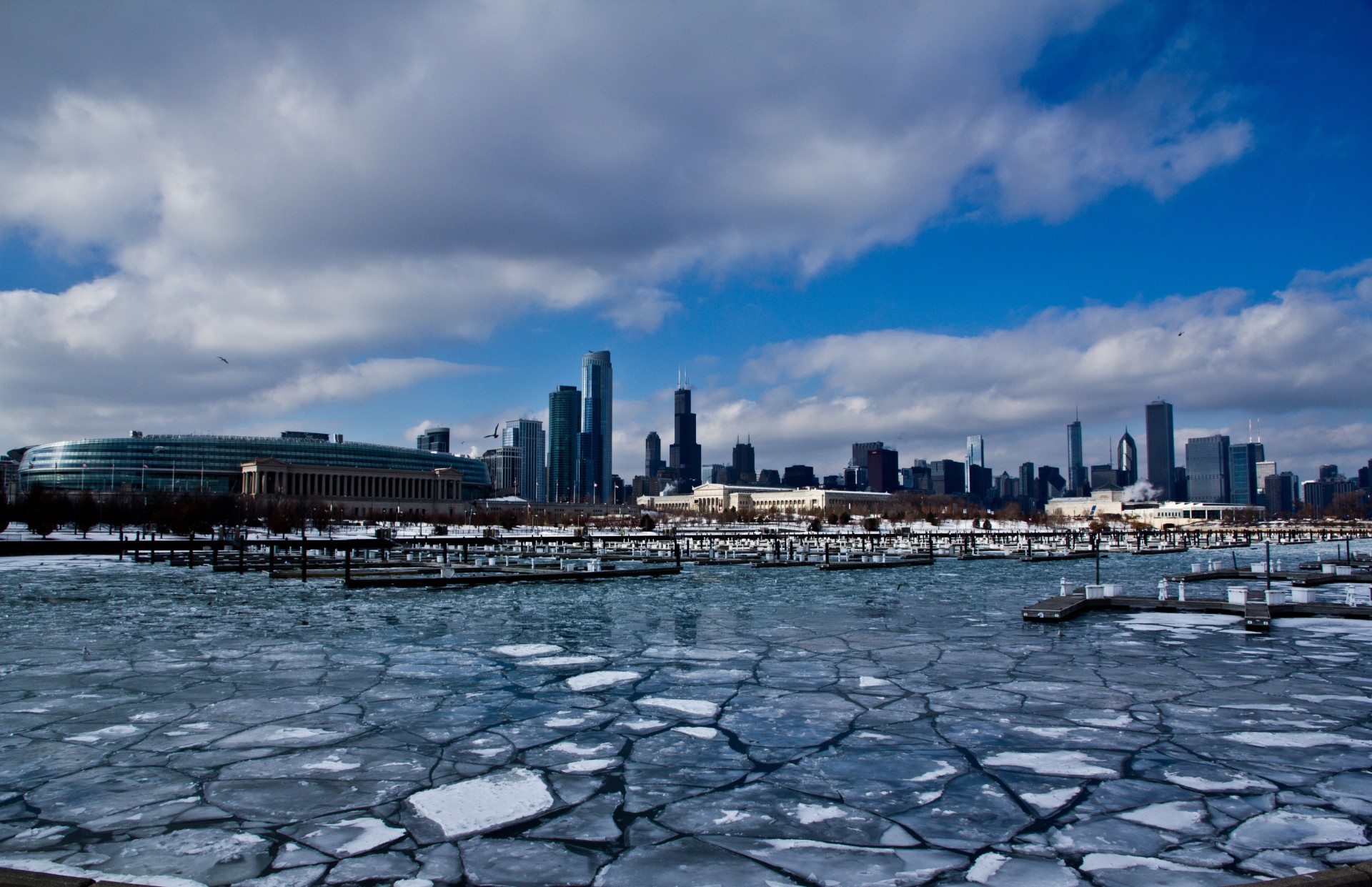 chicago usa serce drapacze chmur port budynek ameryka illinois lód zima